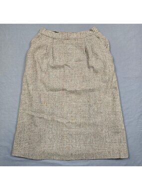 Vintage Womens Size 7/8 Plaid Wool Blend Short Skirt Brown Beige Checkered